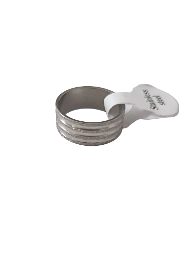 Bague 4 bandes argentées en acier inoxydable