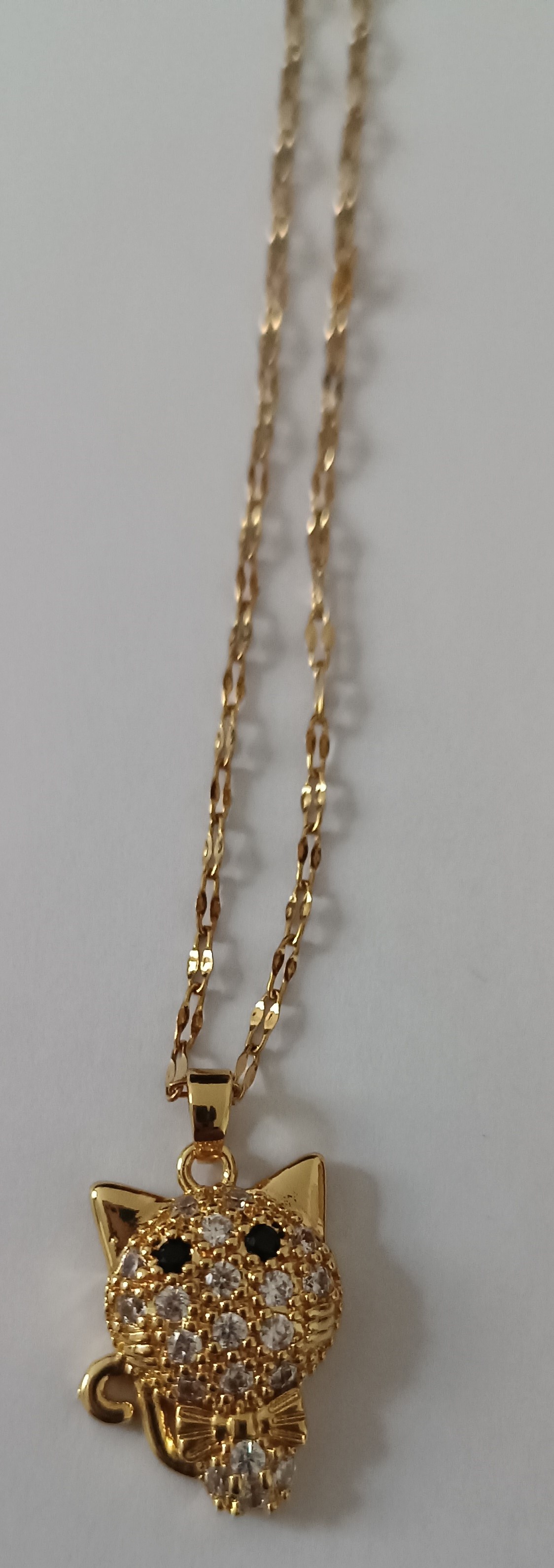 Collier chat avec strass en acier inoxydable