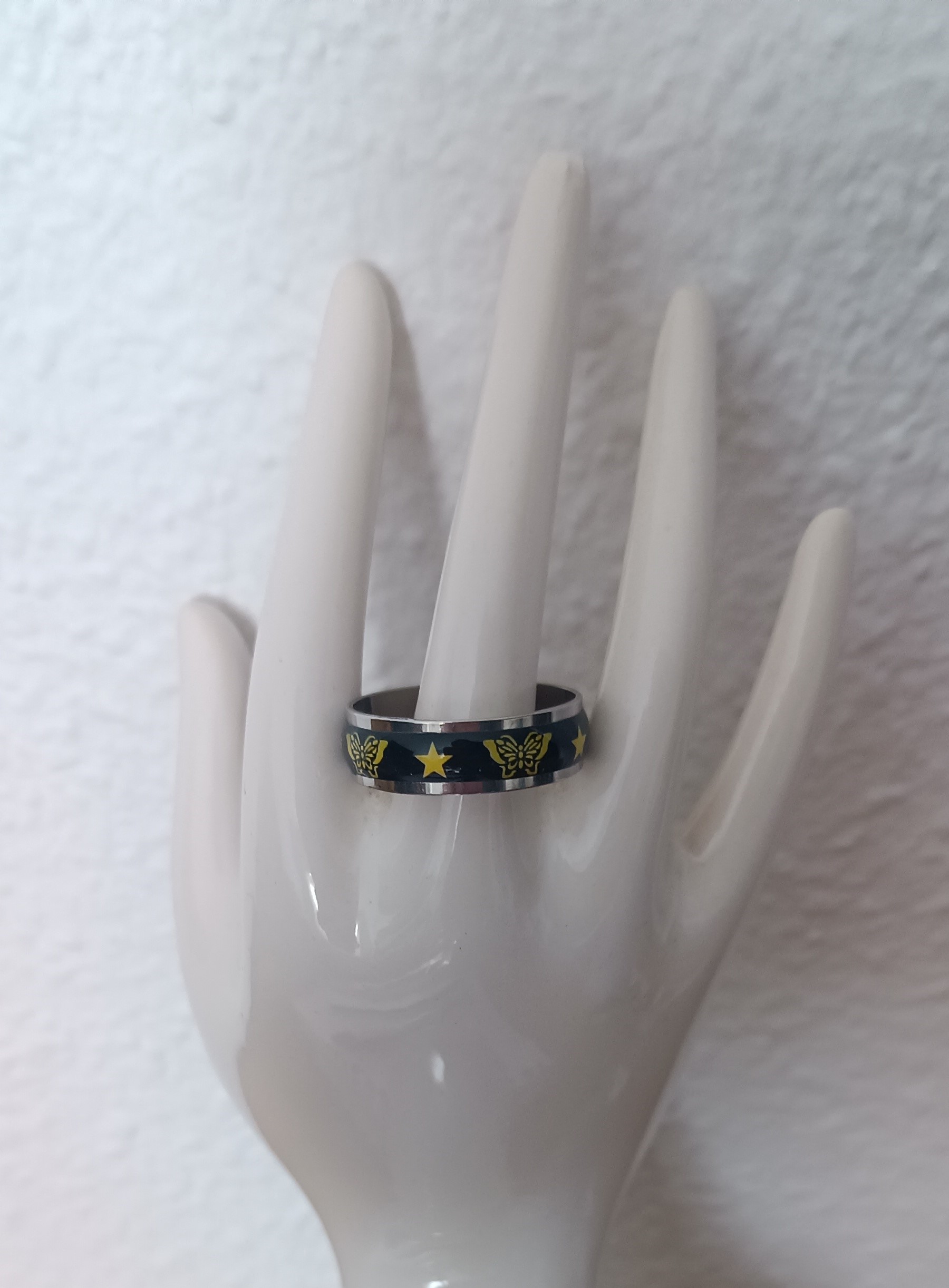 Bague Acier Inoxydable avec étoiles et papillon