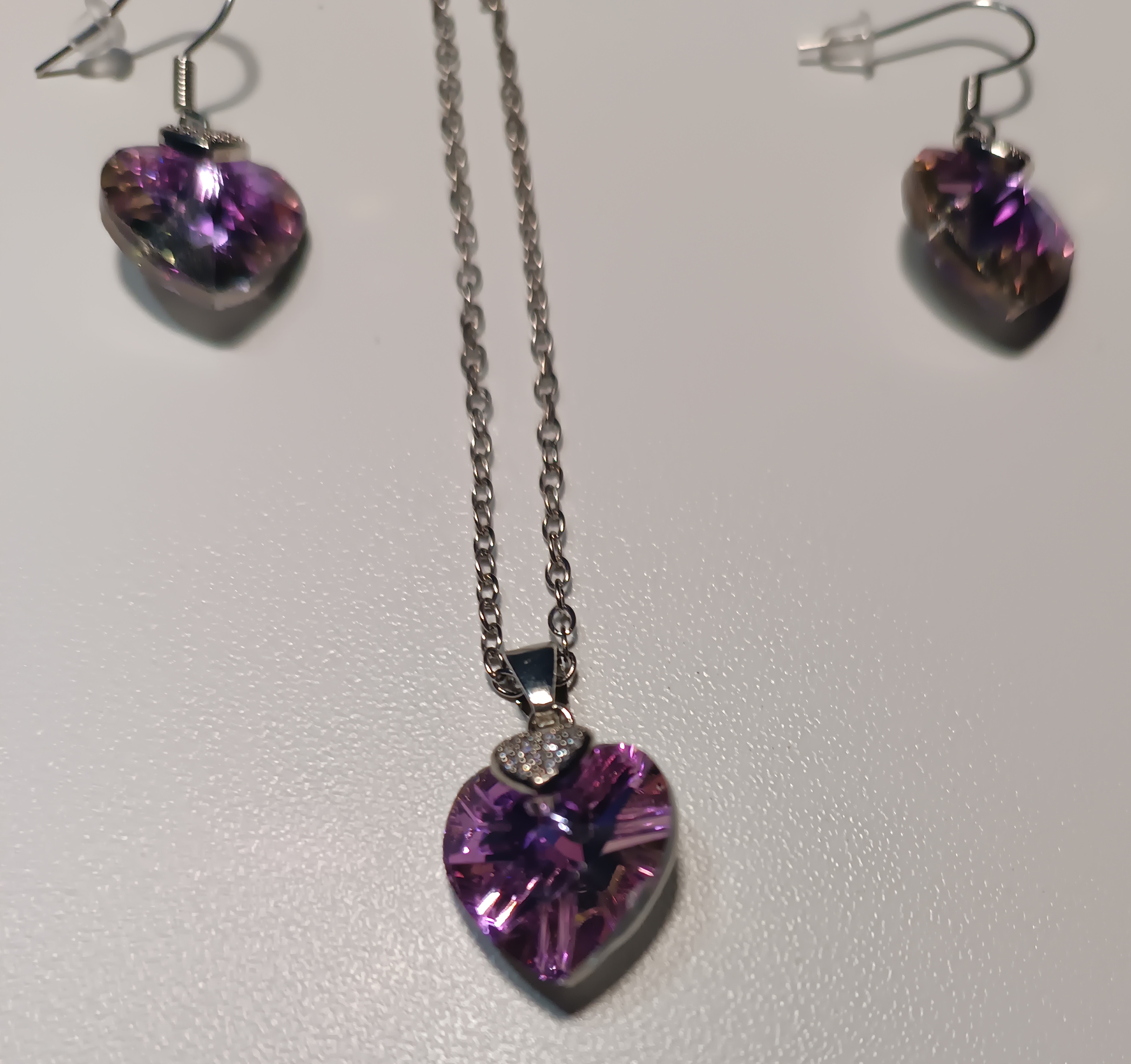 Parure cœur violet avec strass