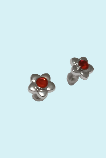 Boucles d’oreilles fleurs en plastique pierre rouge