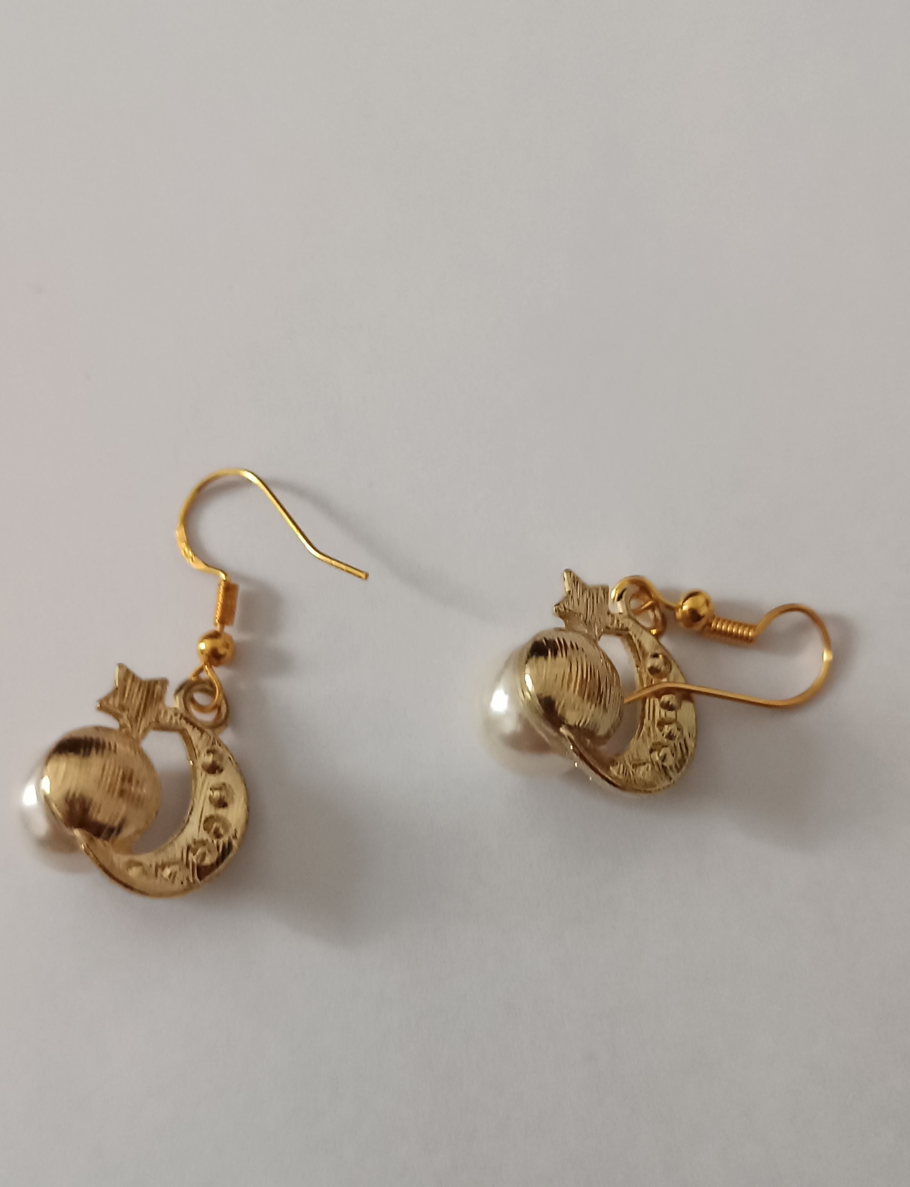 Boucles d'oreilles Lune, Etoile et perle