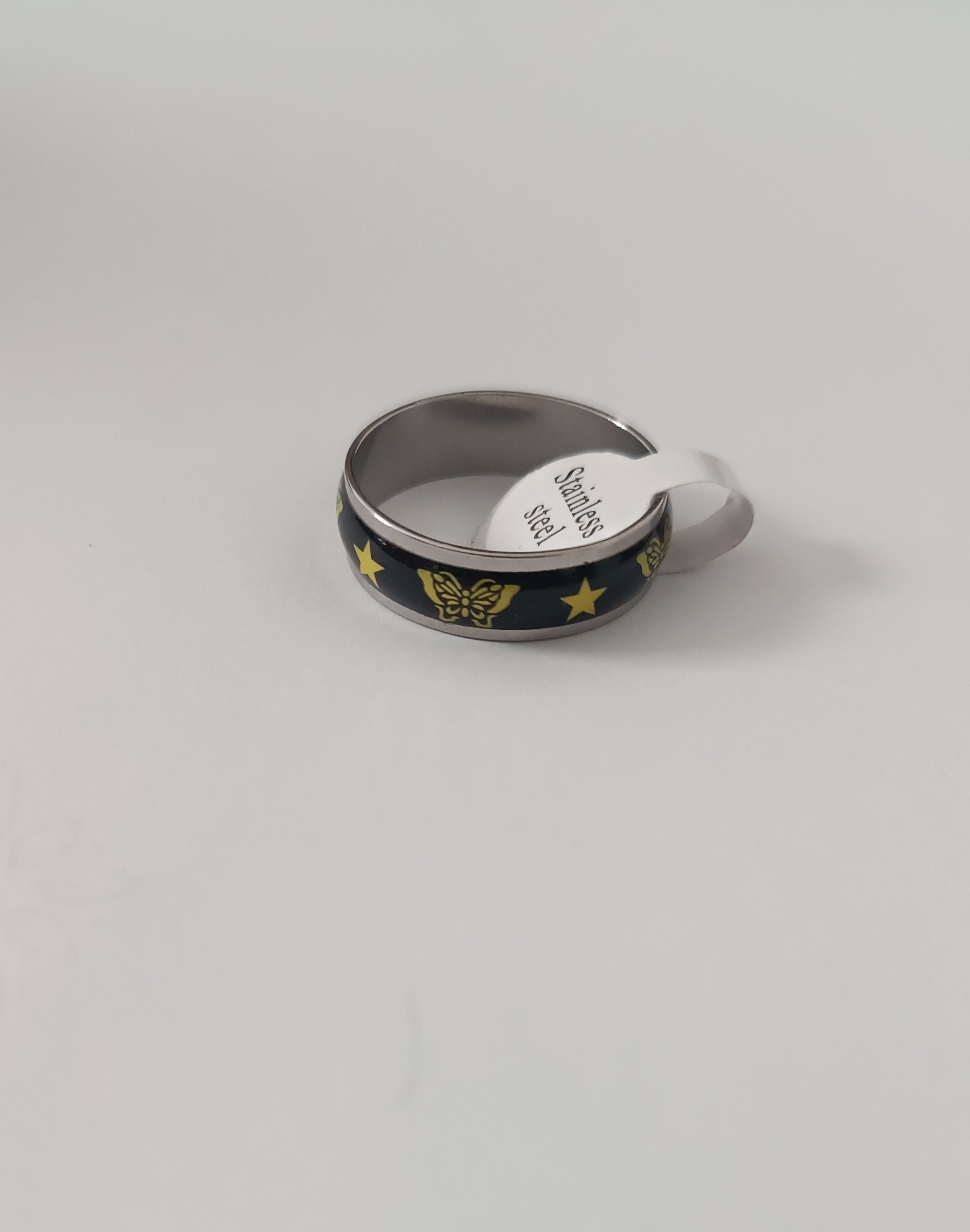 Bague Acier Inoxydable avec étoiles et papillon