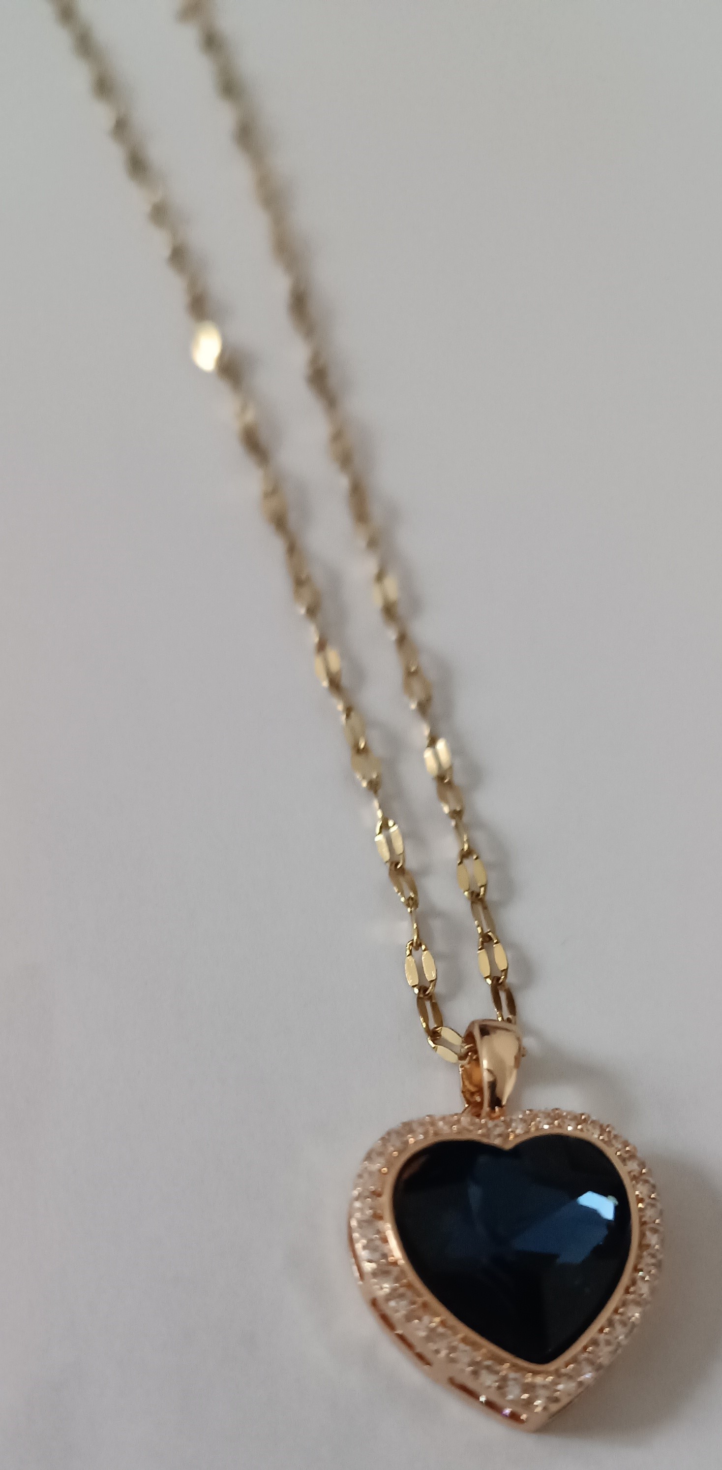 Collier pendentif cœur pierre  bleue en acier inoxydable