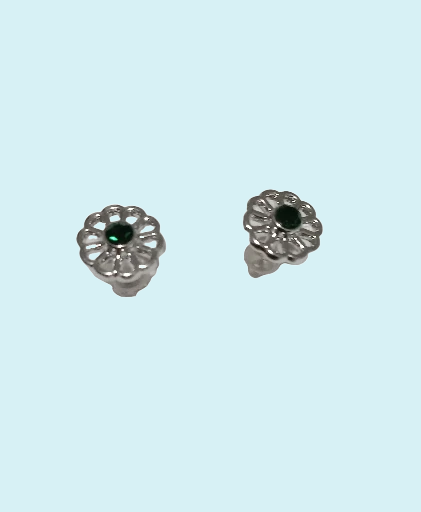 Boucles d'oreilles fleur en plastique pierre verte