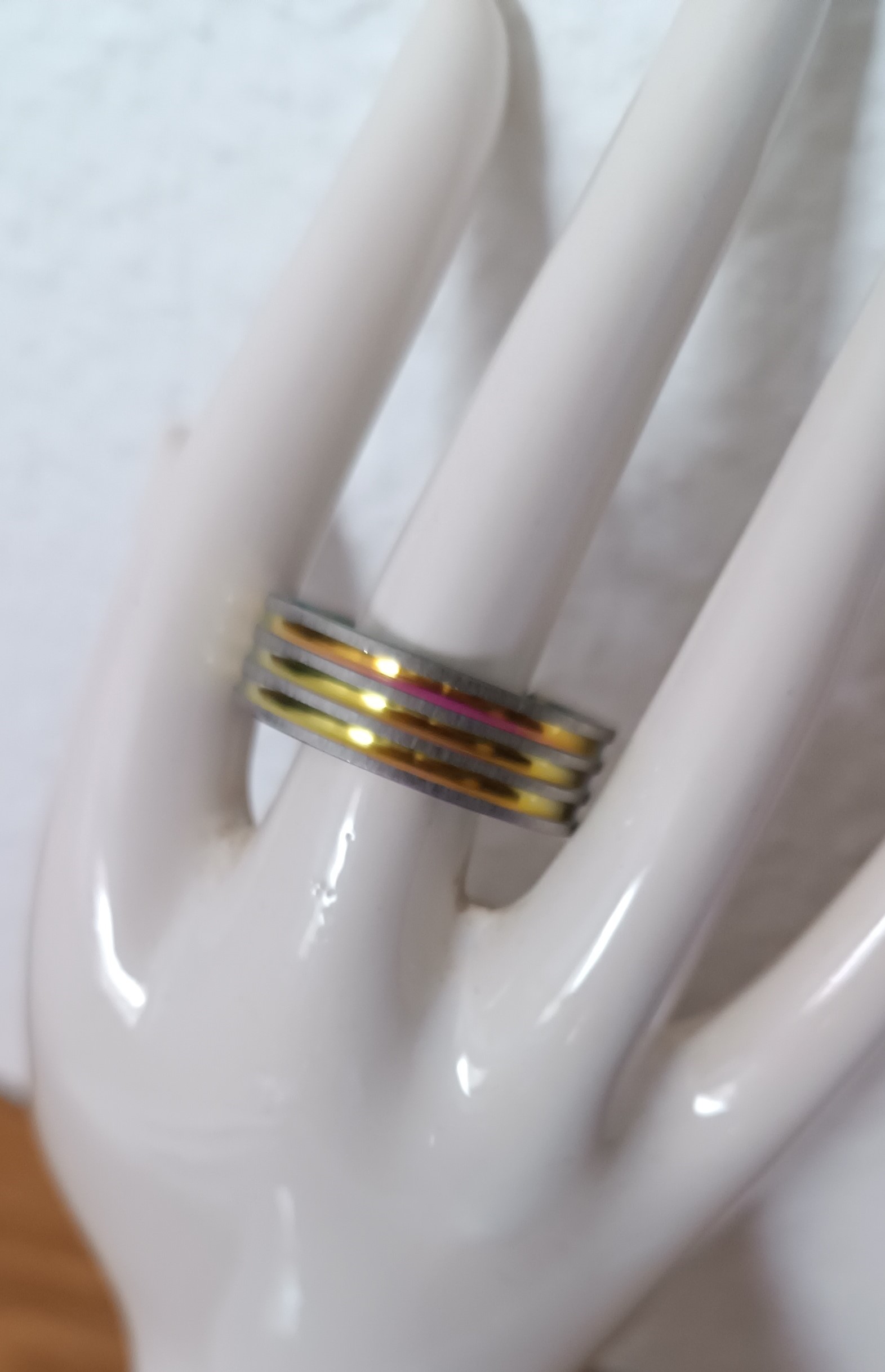 Bague 4 bandes argentées multicolore en acier inoxydable