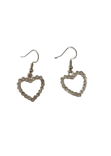 Boucles d'oreilles cœur argentées avec strass