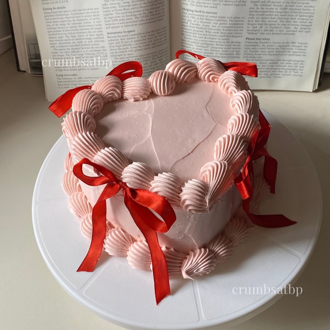 Pink Minimalist Red Ribbon Cake