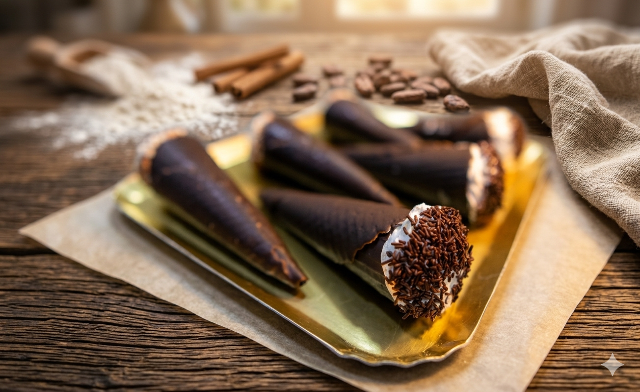 Conos de chocolate rellenos