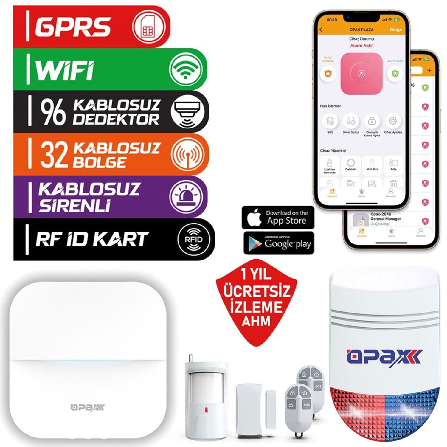 OPAX-W20 GPRS | GSM | Wi-Fi Ağ Destekli BGR-09 FULL KABLOSUZ  ALARM SETİ