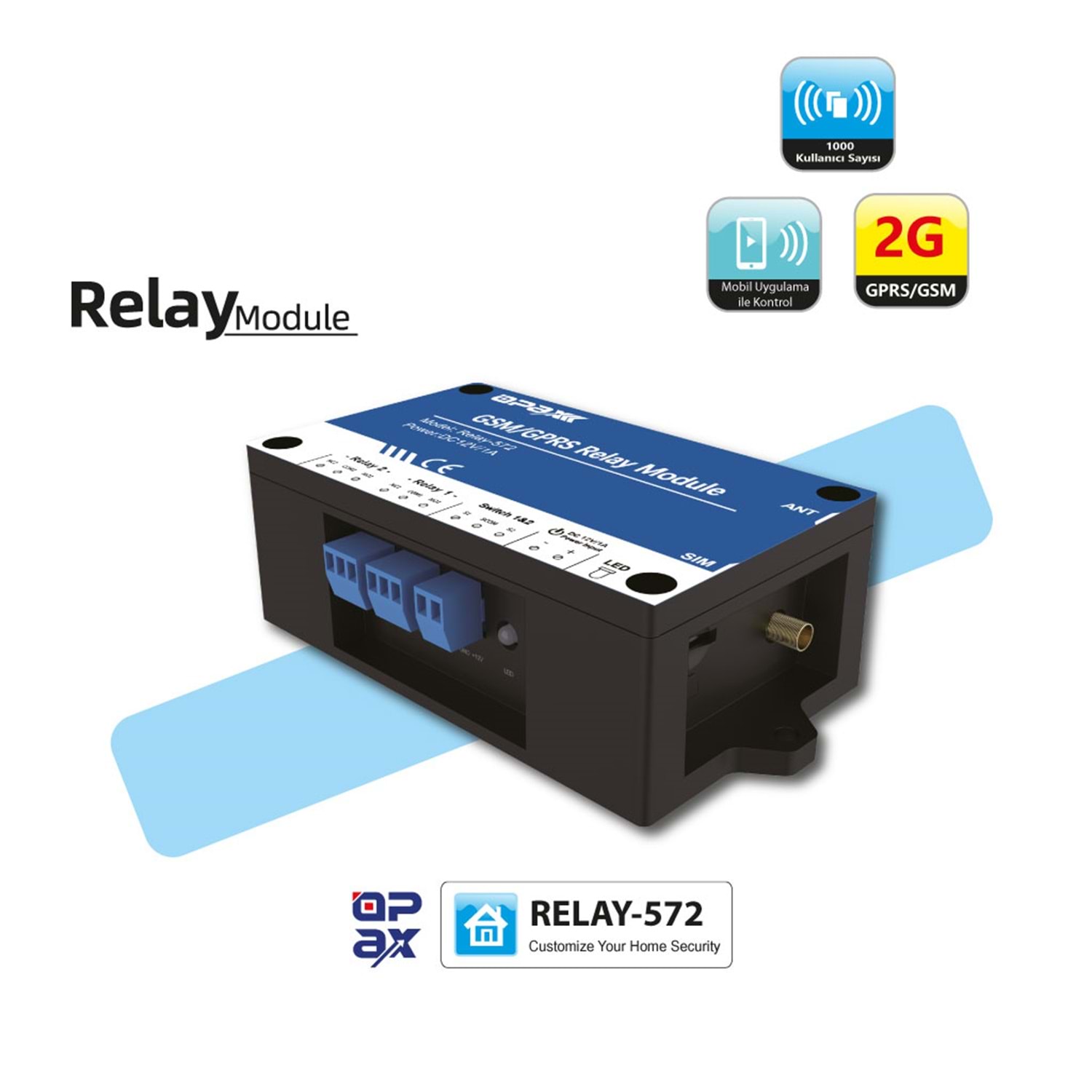 RELAY-572 GSM / GPRS RÖLE MODÜLÜ MOBİL UYGULAMA İLE BARİYER / KAPI / MOTOR AÇMA SİSTEMİ 2 RÖLELİ