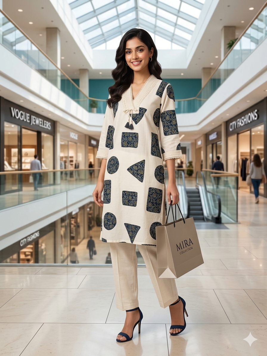 Abstract Printed Cotton Kurta Set