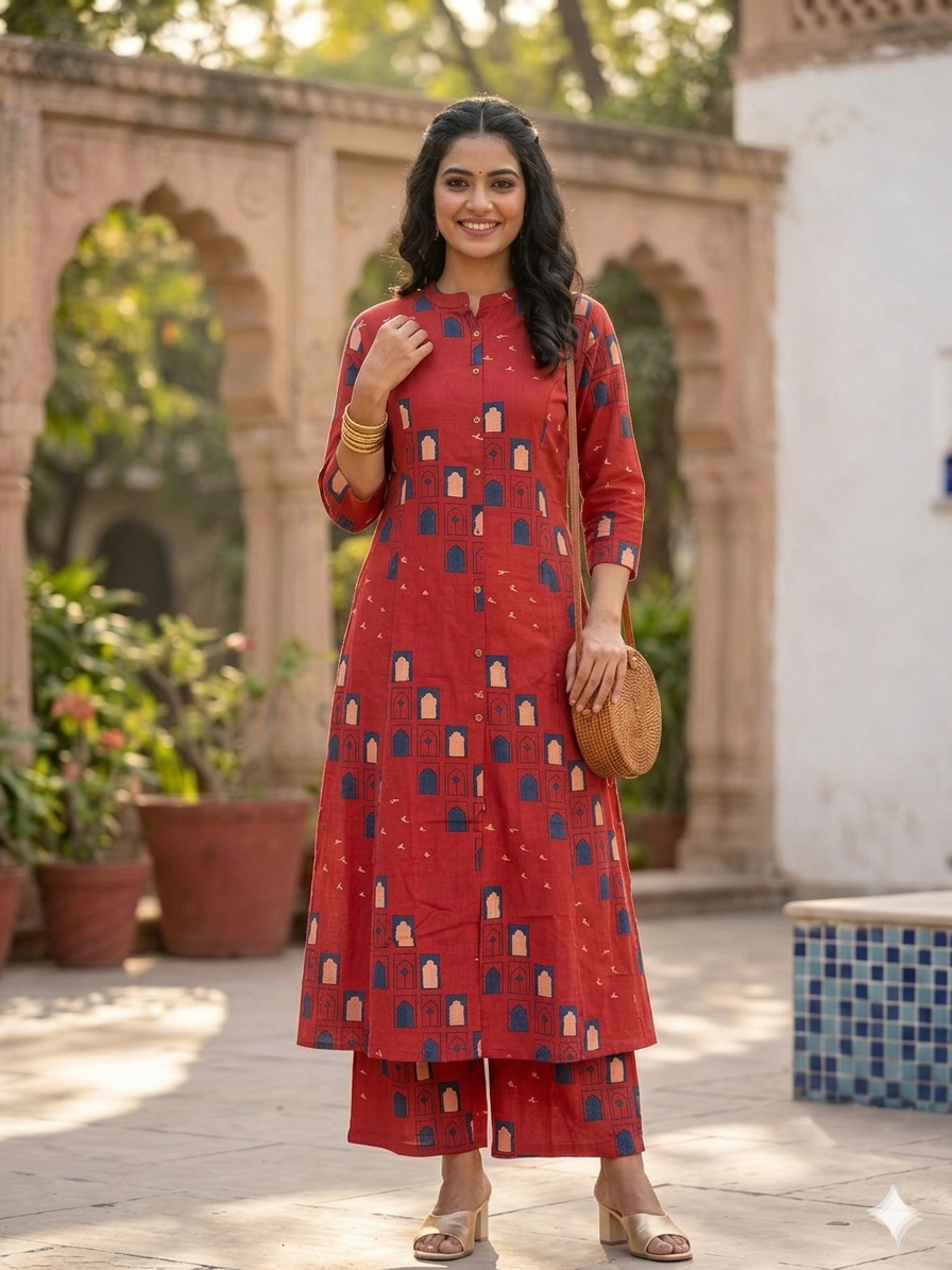 Printed Cotton Kurta Set