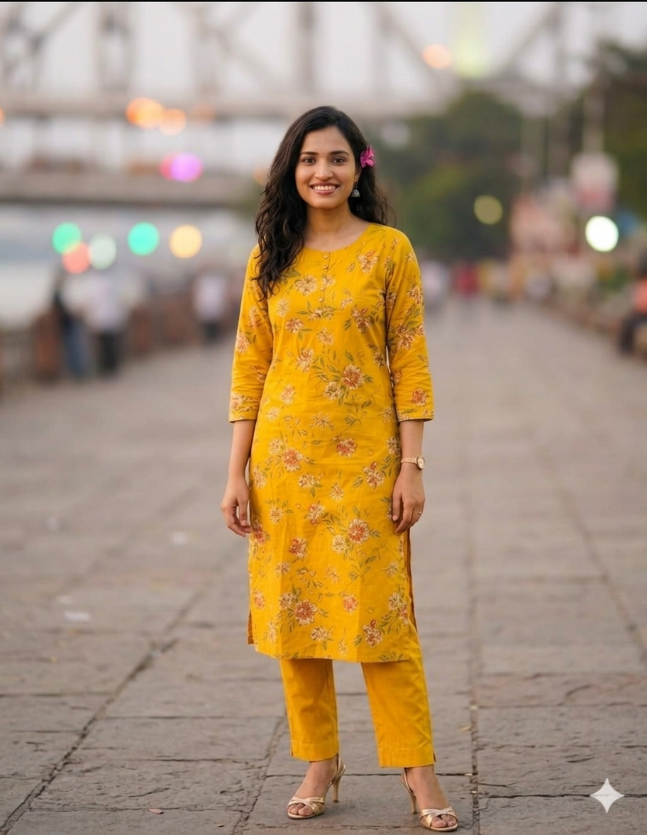 Yellow Floral Kurta Set