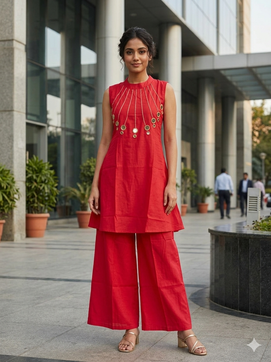 Red Kurta Palazzo Set