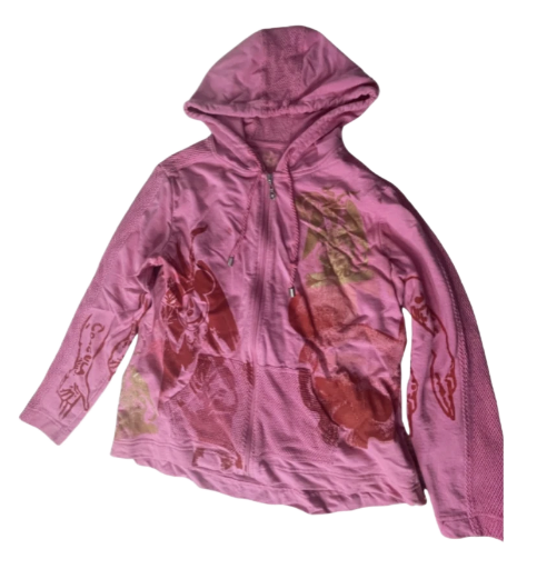 Pink Mesh-Panel Graphic Hoodie