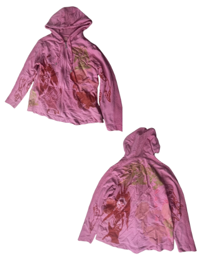 Pink Mesh-Panel Graphic Hoodie