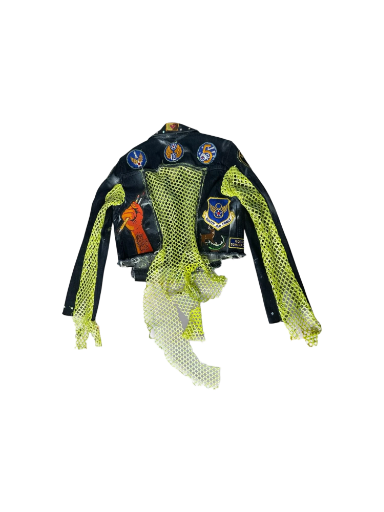 Patchwork Denim & Neon Mesh Statement Jacket