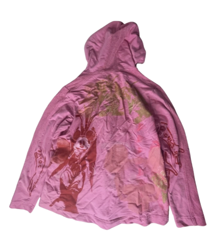 Pink Mesh-Panel Graphic Hoodie