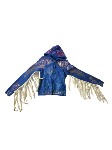 Blue Fringe Statement Hoodie