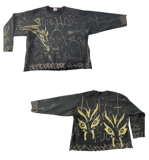 Black Graffiti Long-Sleeve 2xl cotton polyester