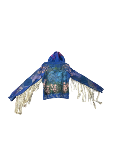 Blue Fringe Statement Hoodie