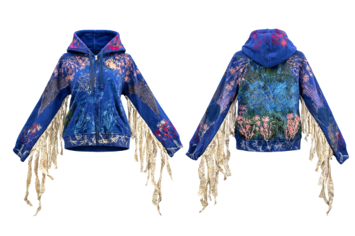 Blue Fringe Statement Hoodie