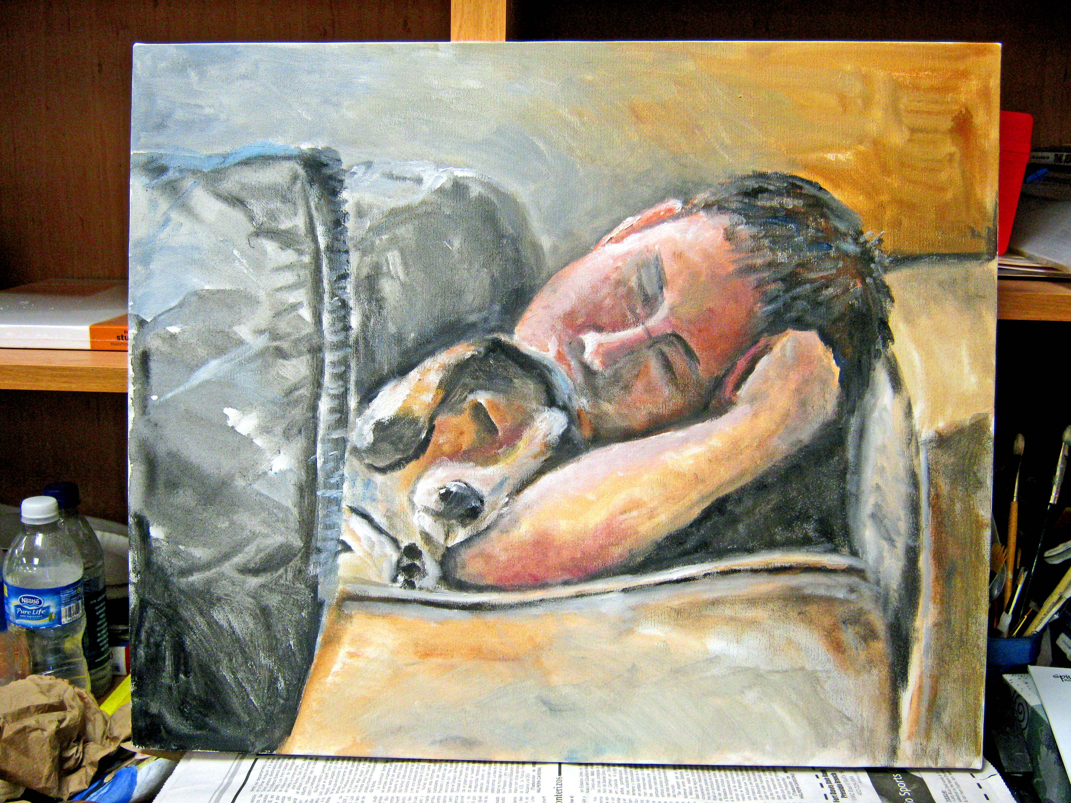 Sleeping Man with Dog Painting