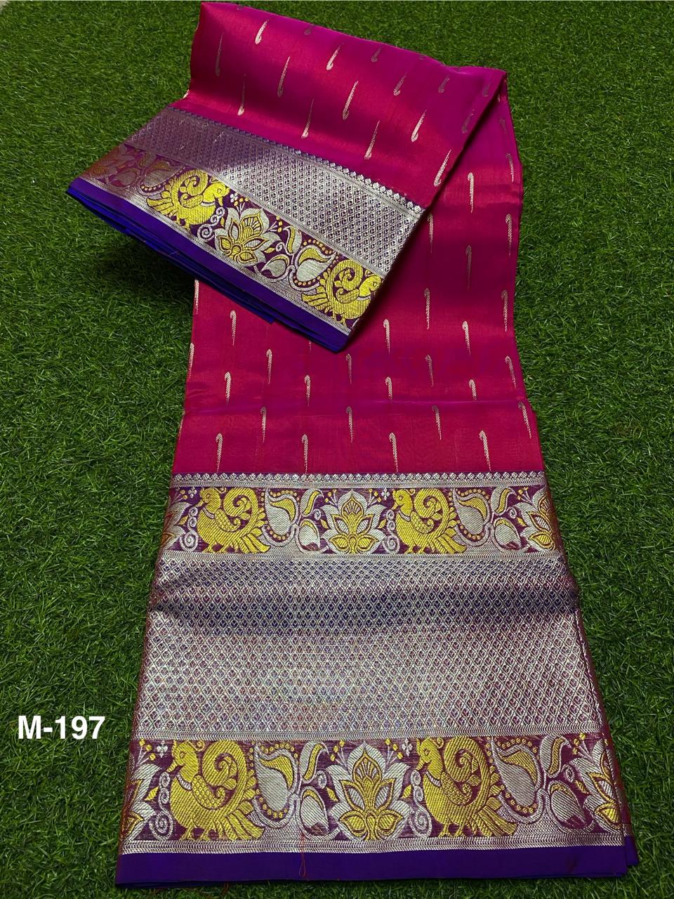 Venkatagiri Pure Handloom Pattu Saree with 12 Inch Designer Border and Hand Buta