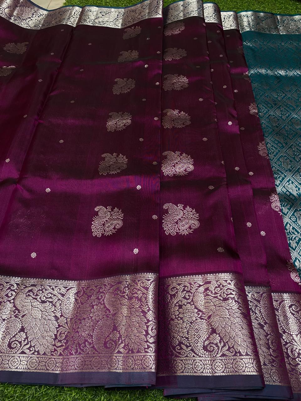 Venkatagiri Pure Handloom Pattu Saree with 6 Inch Kaddi Border and Hand Buta Mustard Yellow & Red