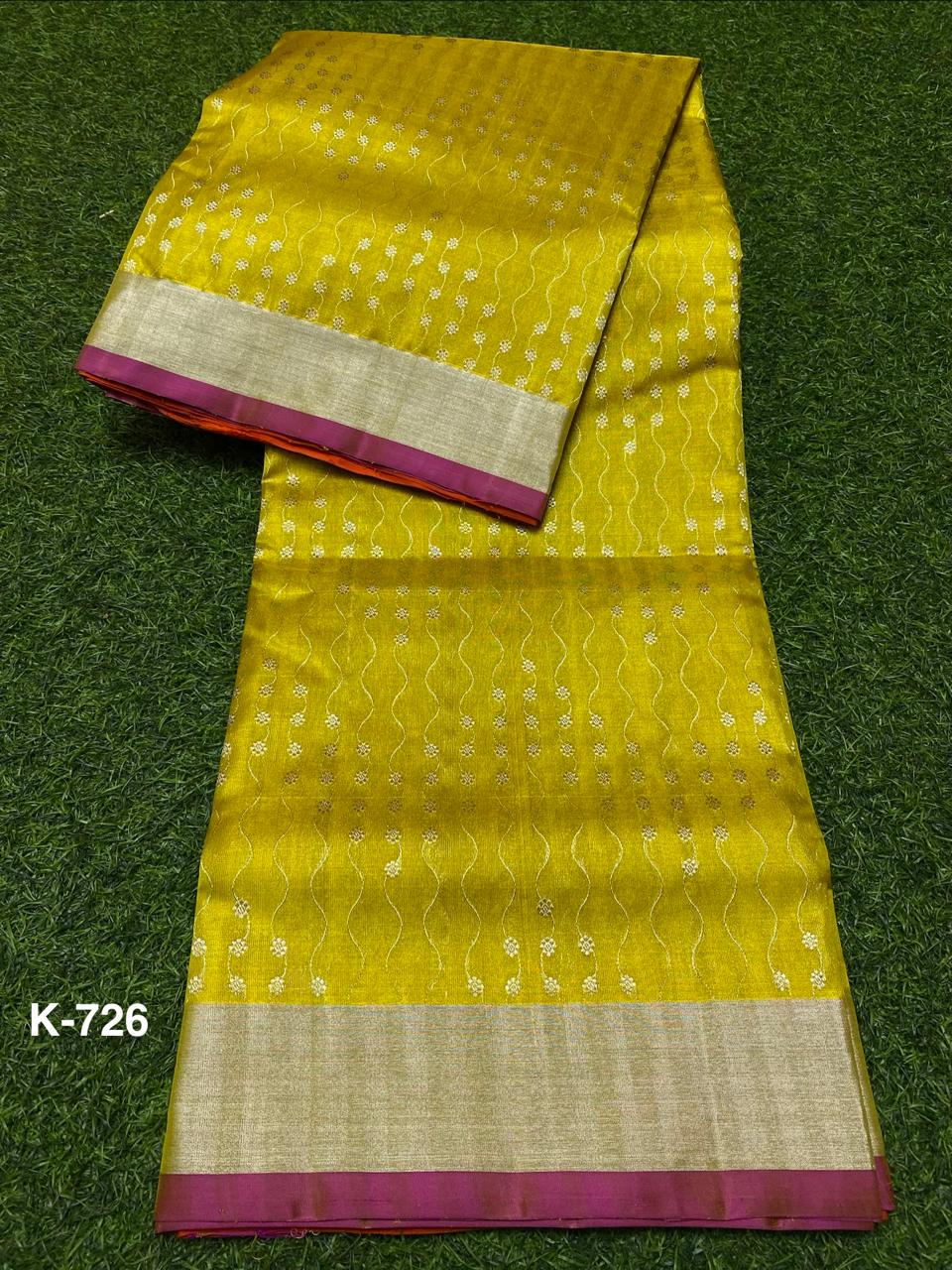 Venkatagiri Pure Handloom Tissue Saree with 6 Inch Border and Hand Buta