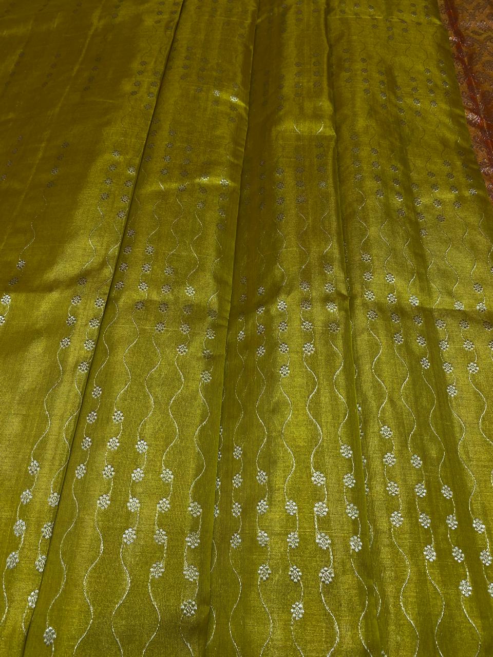 Venkatagiri Pure Handloom Tissue Saree with 6 Inch Border and Hand Buta