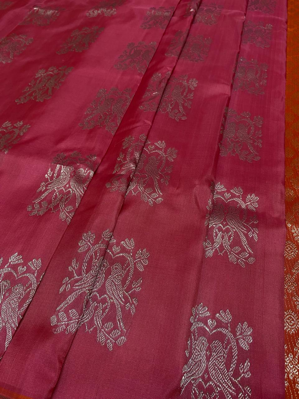 Venkatagiri Pure Handloom Pattu Saree with 6 Inch Designer Border and Hand Buta