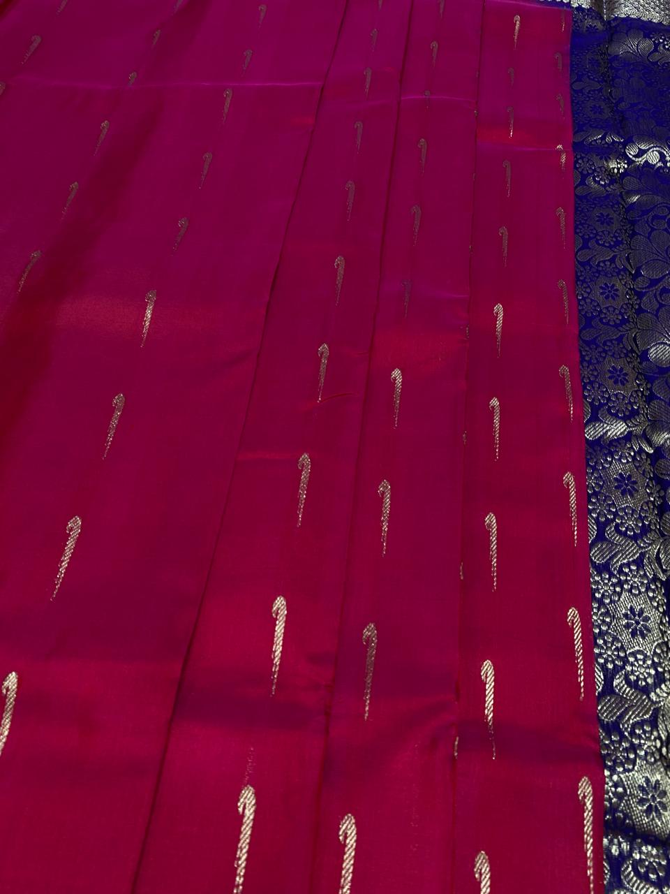 Venkatagiri Pure Handloom Pattu Saree with 12 Inch Designer Border and Hand Buta