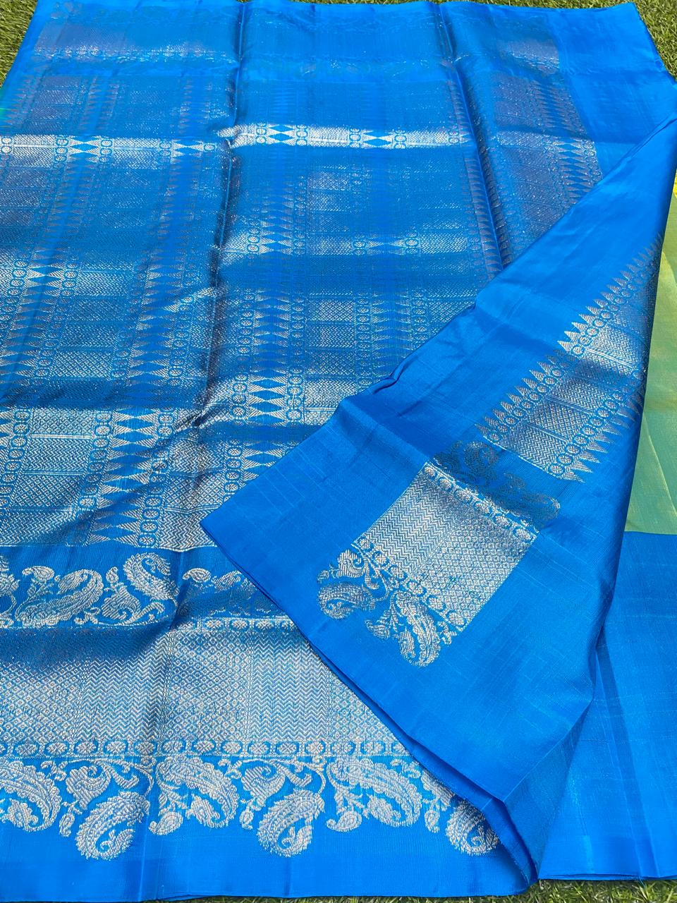 Venkatagiri Pure Handloom Pattu Saree with 6 Inch Designer Border and Hand Buta