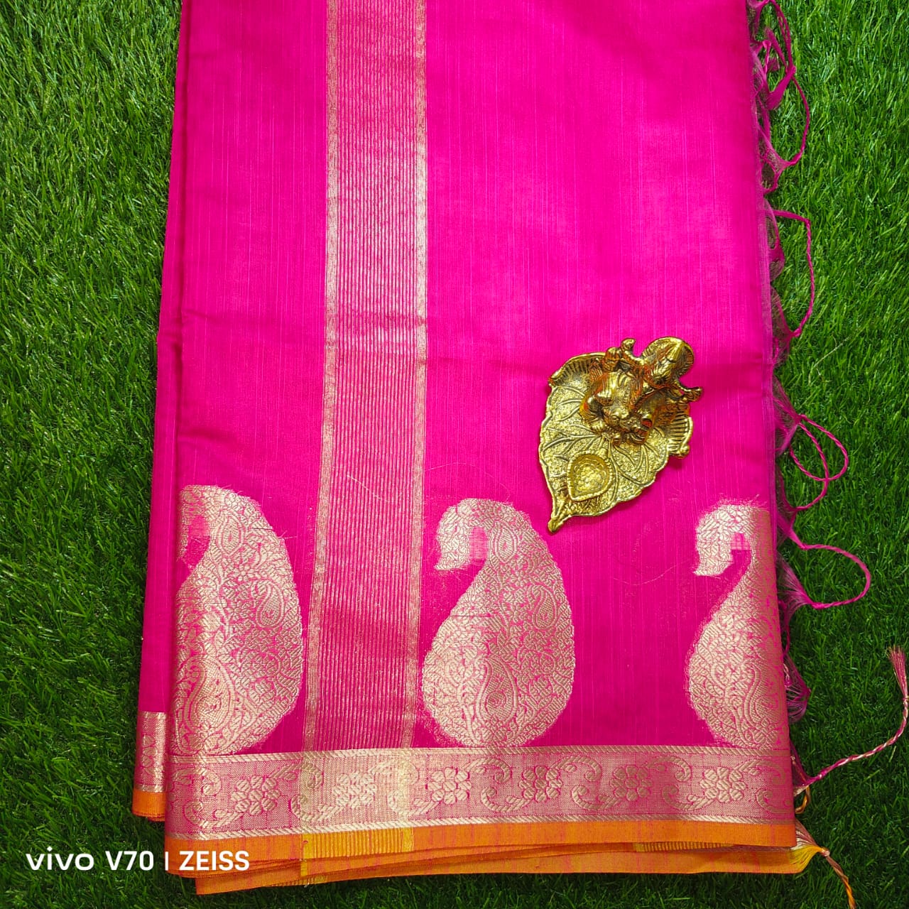 Royal Pink Chanderi Saree with Gold Zari Mango Motifs