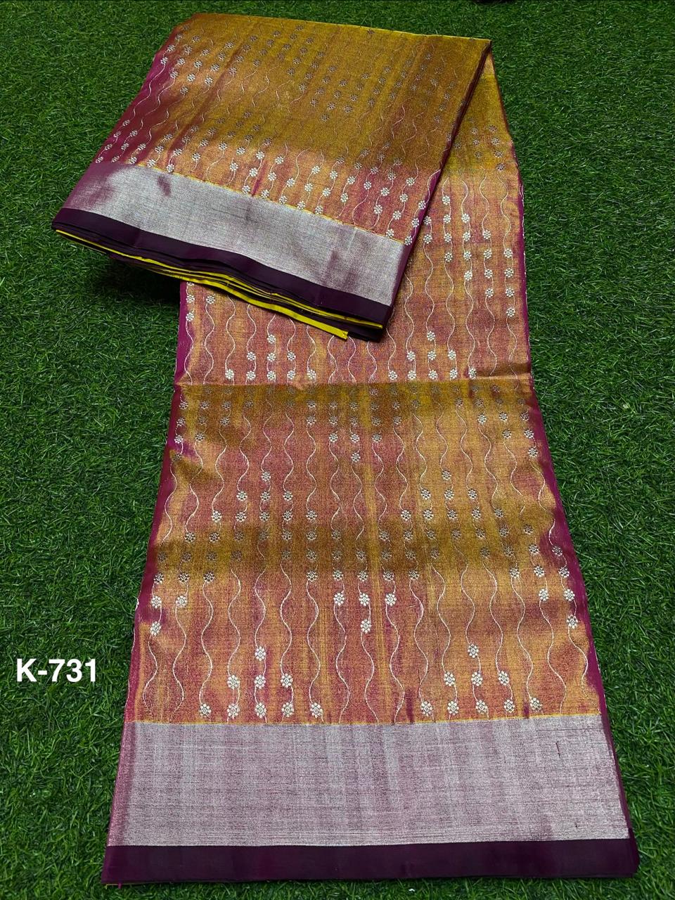 Venkatagiri Pure Handloom Tissue Saree with 4 Inch Designer Border and Hand Buta