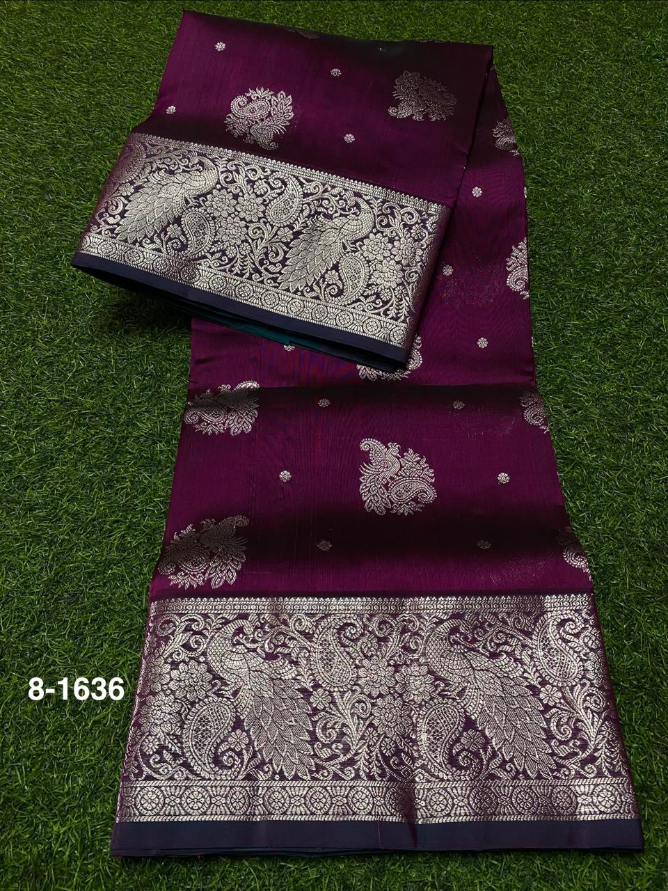 Venkatagiri Pure Handloom Pattu Saree with 6 Inch Kaddi Border and Hand Buta Mustard Yellow & Red