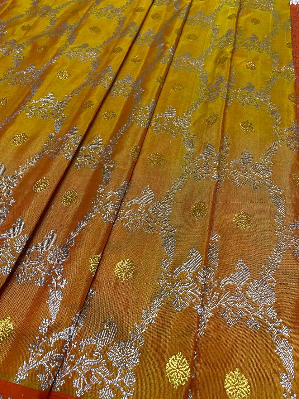 Venkatagiri Pure Handloom Pattu Saree with 12 Inch Premium Designer Border and Hand Buta