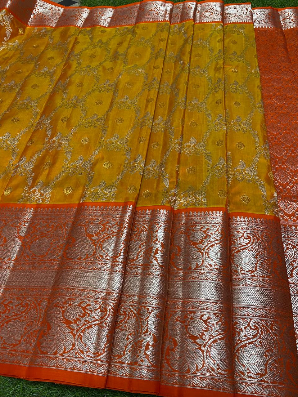 Venkatagiri Pure Handloom Pattu Saree with 12 Inch Premium Designer Border and Hand Buta