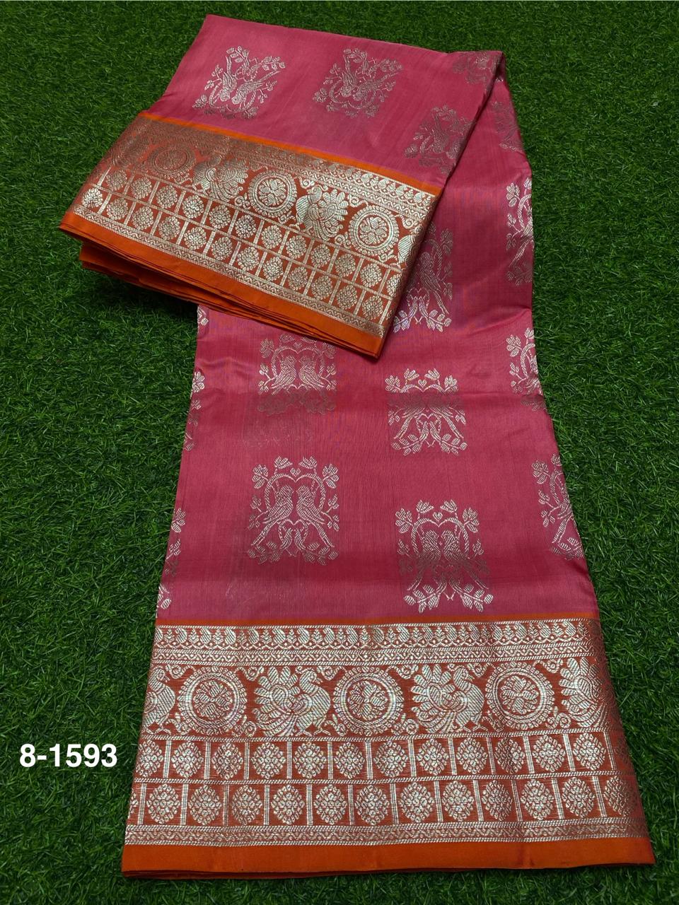 Venkatagiri Pure Handloom Pattu Saree with 6 Inch Designer Border and Hand Buta