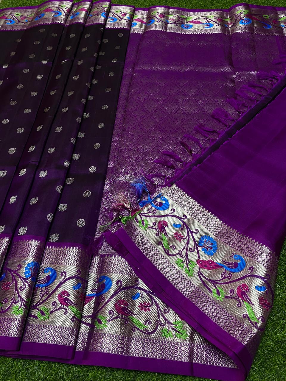 Venkatagiri Pure Handloom Pattu Saree with 6 Inch Designer Border and Hand Buta