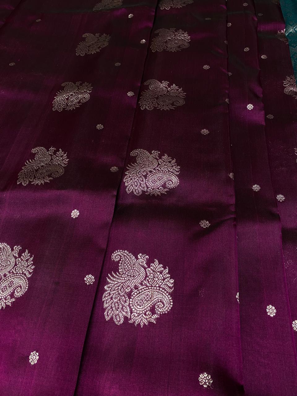 Venkatagiri Pure Handloom Pattu Saree with 6 Inch Kaddi Border and Hand Buta Mustard Yellow & Red