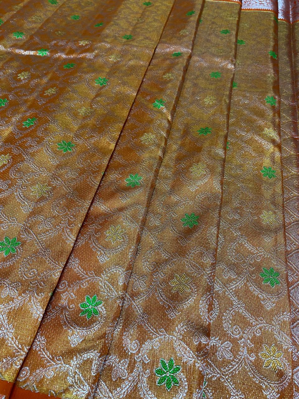 Venkatagiri Pure Handloom Pattu Saree with 12 Inch Rich Designer Border and Hand Buta