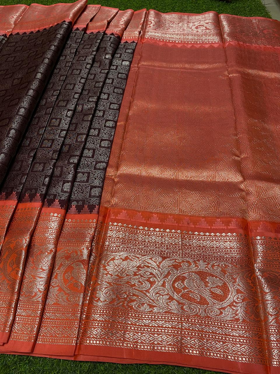 Venkatagiri Pure Handloom Pattu Saree with 12 Inch Kuttu Border and Allover Full Handwork