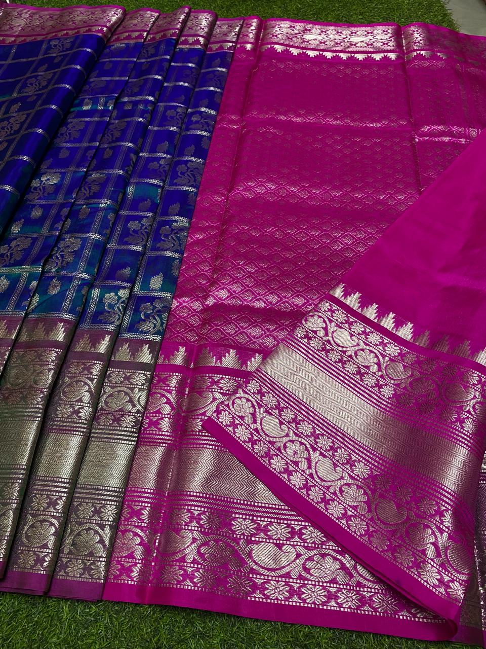 Venkatagiri Pure Handloom Pattu Saree with 12 Inch Designer Border and Hand Buta