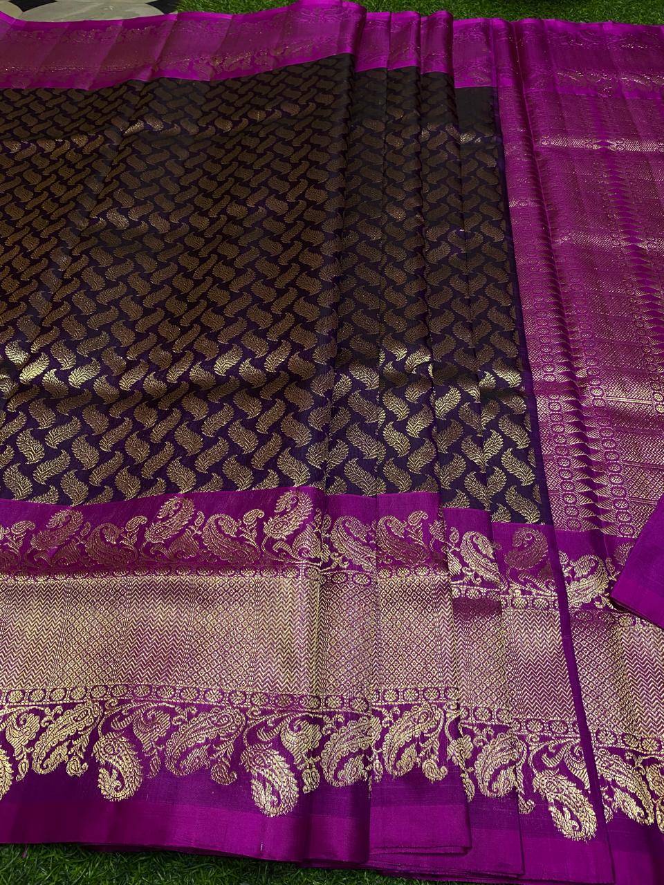 Venkatagiri Pure Handloom Pattu Saree with 8 Inch Designer Border and Hand Buta