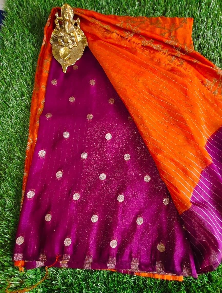 Beautiful Orange Khaddi Jaal Pure Georgette Saree with Wine Contrast Border