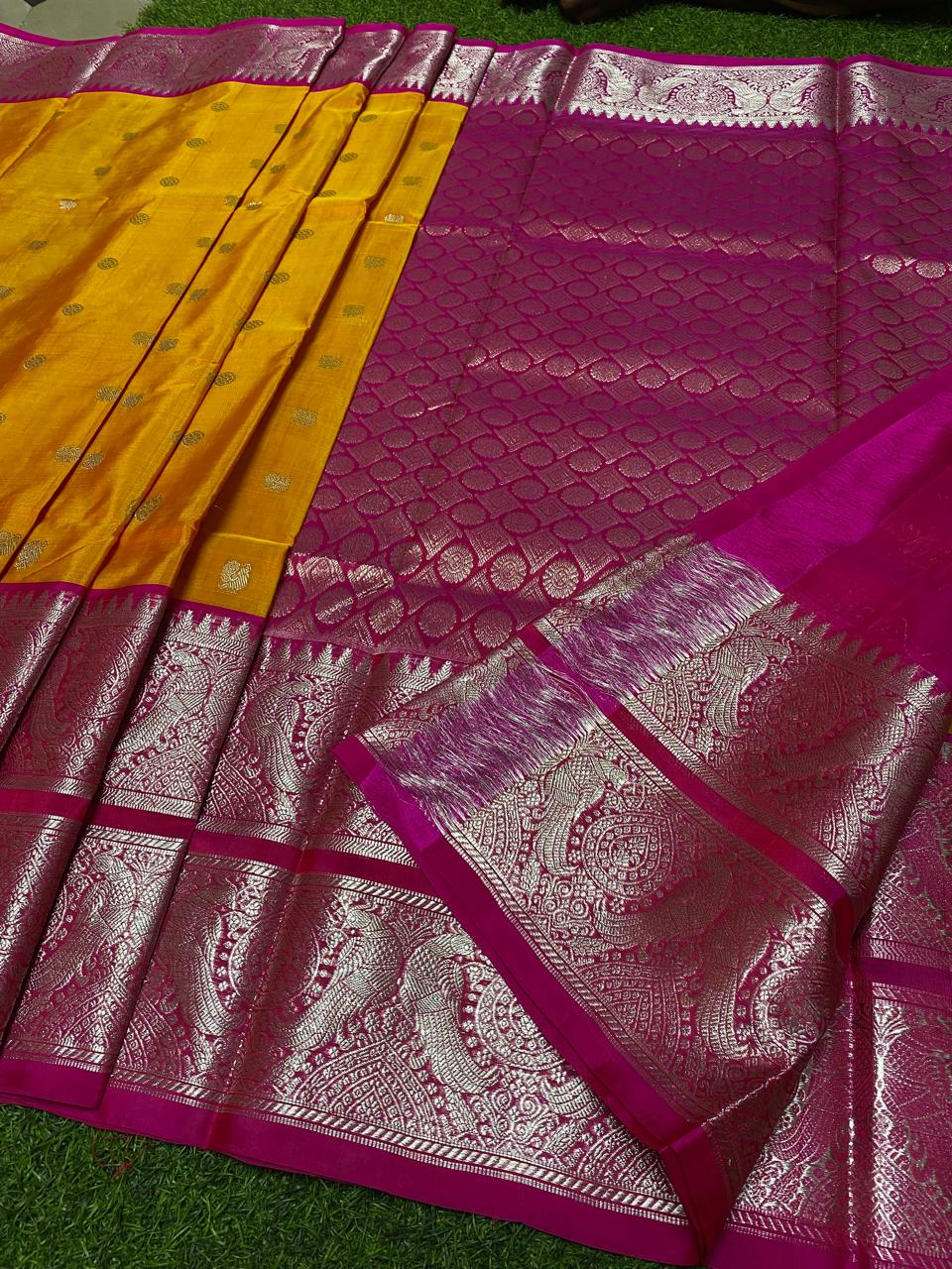 Venkatagiri Pure Handloom Pattu Saree with 12 Inch Rich Designer Border and Hand Buta