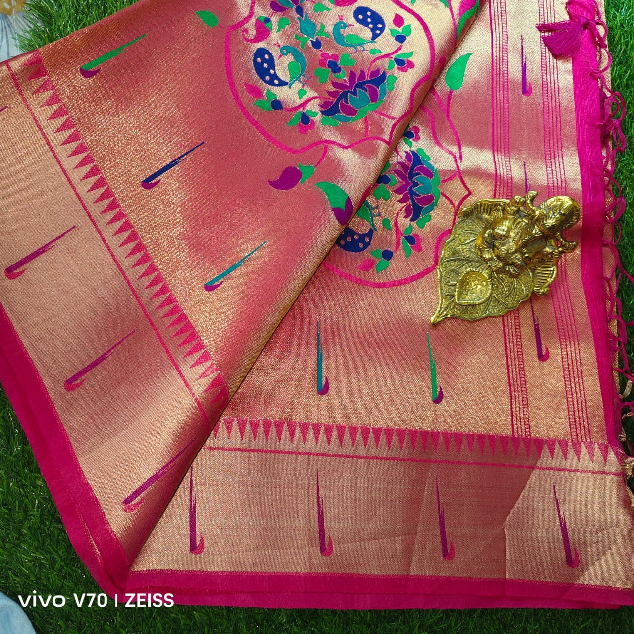 Beautiful Pink Tussar Silk Saree with Paithani Pallu & Munia Border
